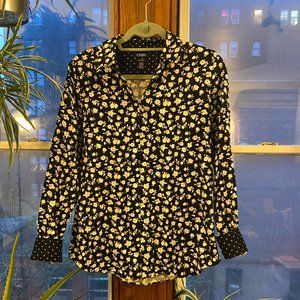 Chaps No-Iron Black & White Floral Button-Down